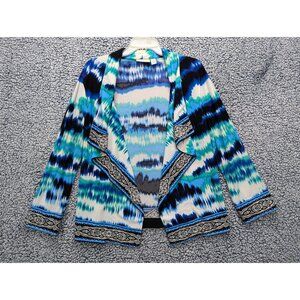 Chicos Boho Tie Dye Cardigan Size M (1) Lightweight Stretch Artsy Waterfall Blue